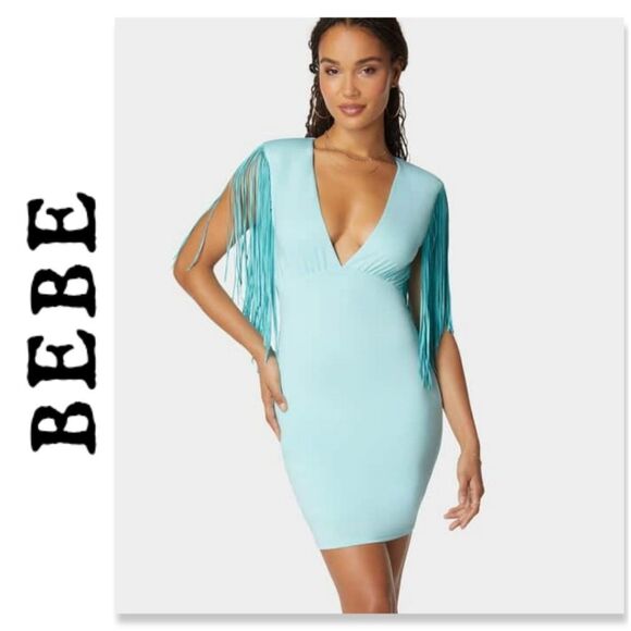 NWT BEBE Festival Fringe Knit Dress - Picture 1 of 9